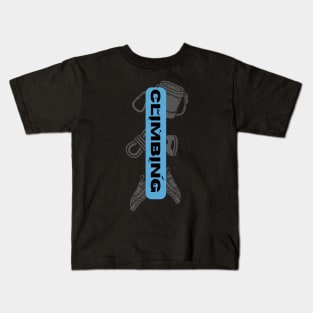 climbing with rock climbing equipment blue Kids T-Shirt